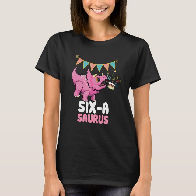 Camiseta Seis A Saurus Dinosaur Cute Kiddo Triceratops (Anverso)