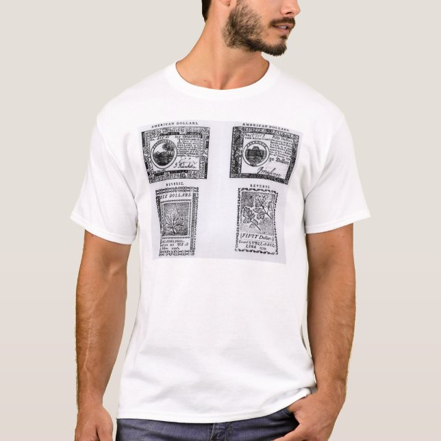 Camiseta Seis billetes de dólar colonial (Anverso)