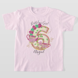 Camiseta Seis Fiestas de té Chica de cumpleaños Floral