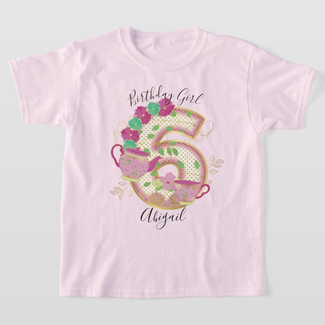 Camiseta Seis Fiestas de té Chica de cumpleaños | Floral (Distribución)