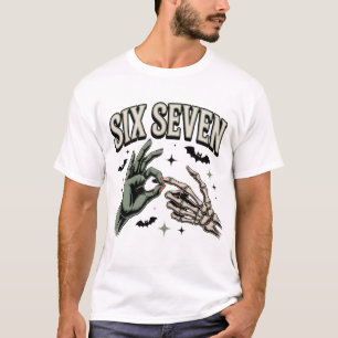 Camiseta Seis Siete 6 7 Meme Divertida Bruja Manos Esquelet