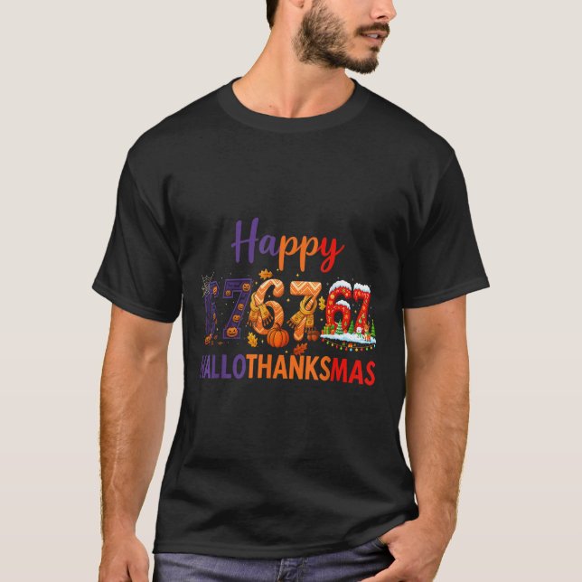 Camiseta Seis Siete Meme 67 Hallothanksmas Halloween Navida (Anverso)
