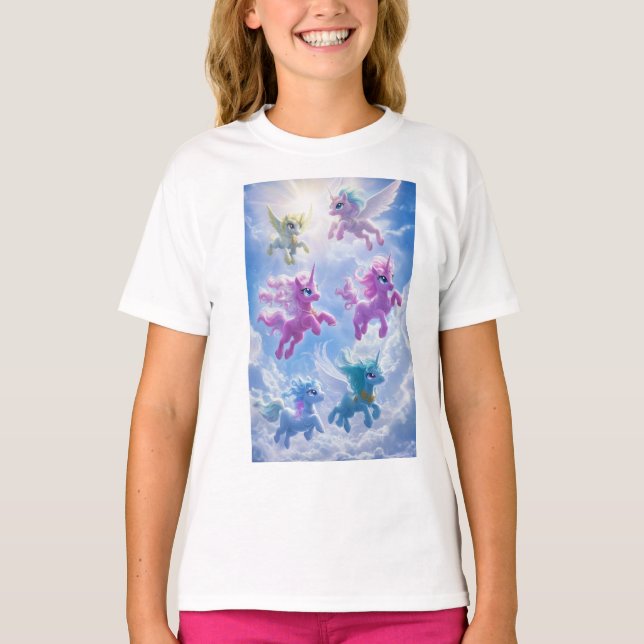 Camiseta Seis unicornios volando en el cielo (Anverso)