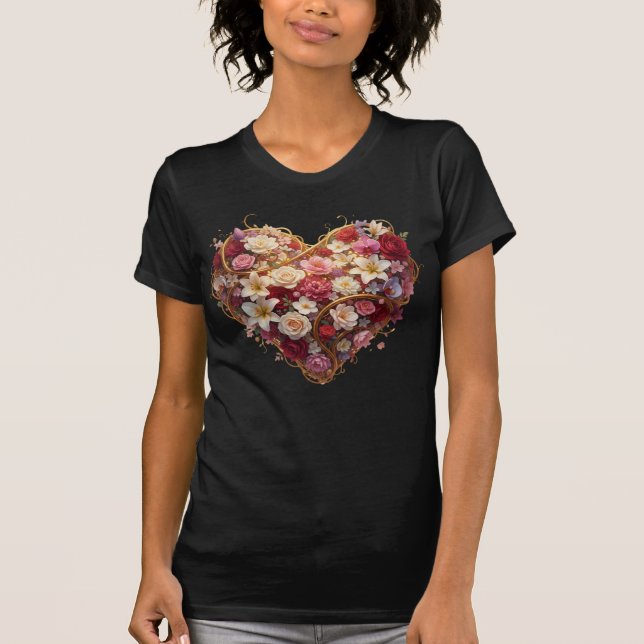 Camiseta Self Love, Floral Heart, Flower Art, Feminine Vibe (Anverso)
