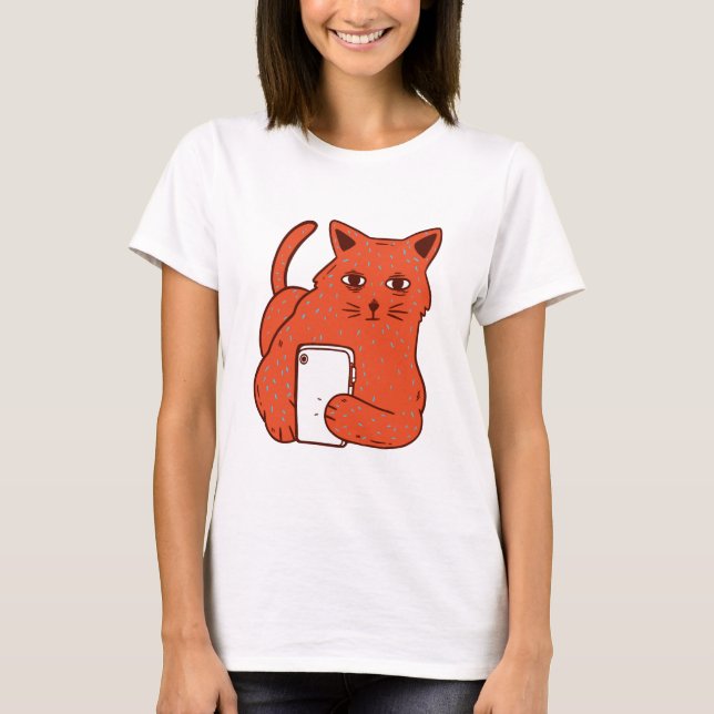 Camiseta Selfie Cat en el teléfono (Anverso)