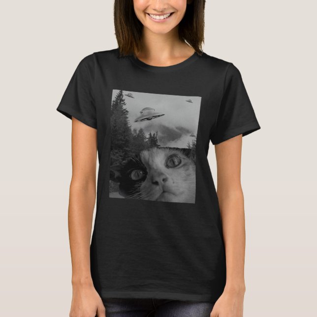 Camiseta Selfie Cat Meme UFO Sighting Alien Conspiracy Sci  (Anverso)