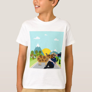 Camiseta Selfie con una vaca en la carretera