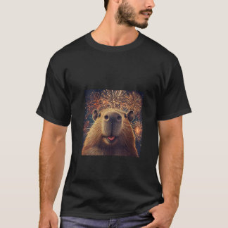 Camiseta Selfie De Capibara Gracioso Para Mujeres Con Fuego