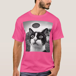 Camiseta Selfie de gato alienígena Ufo Blanco negro caos