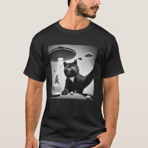 Camiseta Selfie de gato asustado sorprendido Ovni divertido