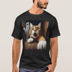 Camiseta Selfie de gato asustado sorprendido Selfie de gato