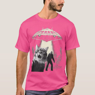 Camiseta Selfie De Gato Con Alien Ufo Bigfoot Ape Funny Cat