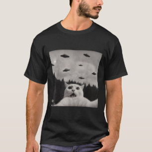 Camiseta Selfie de gato con Alien Ufo, curioso gato extranj