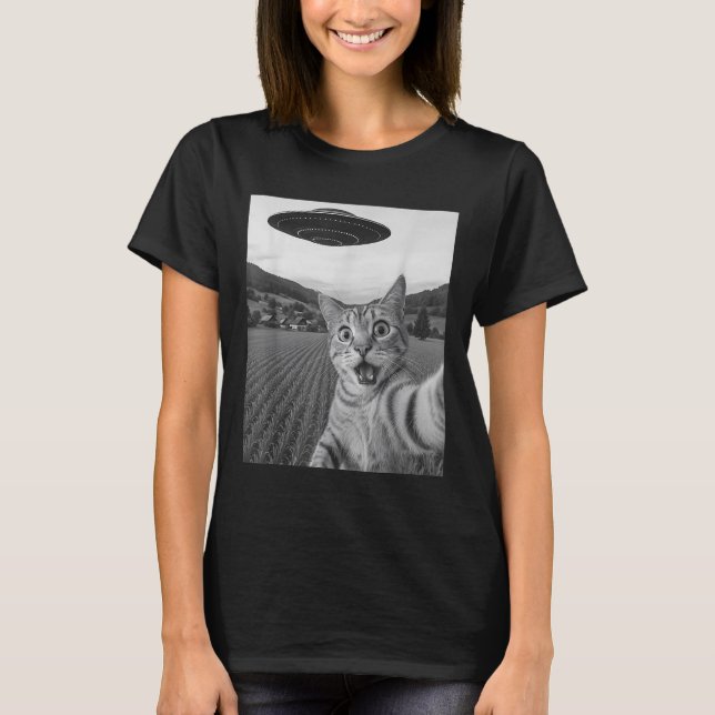 Camiseta Selfie de gato con Alien Ufo Funny Cat Funny Alien (Anverso)