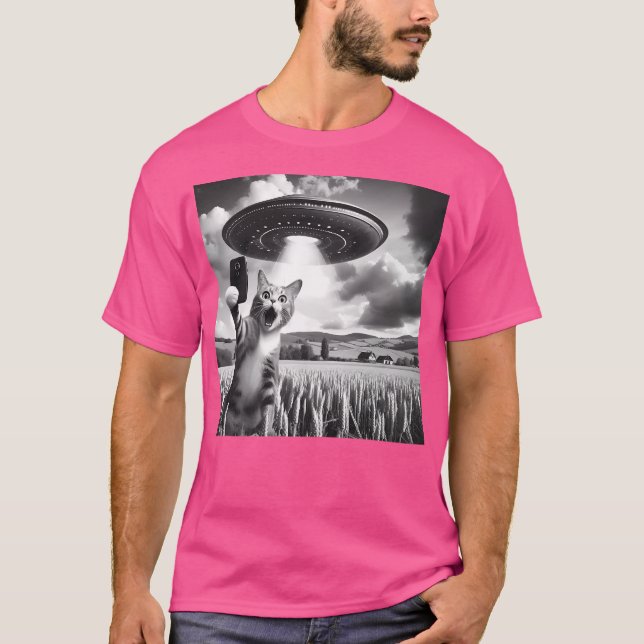 Camiseta Selfie De Gato Con Alien Ufo Gato Gracioso (Anverso)