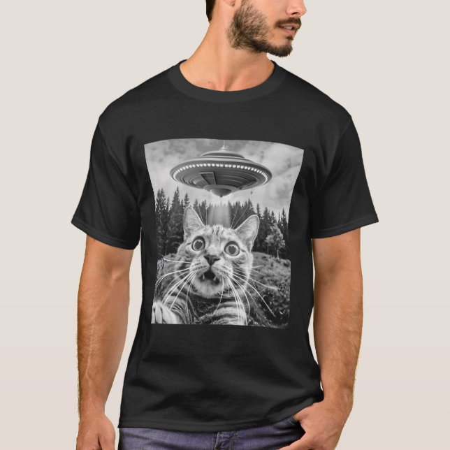 Camiseta Selfie De Gato Con Alien Ufo Gracioso Gato Para Ho (Anverso)