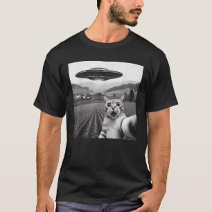 Camiseta Selfie De Gato Con Alien UFO Graciosos Regalos De