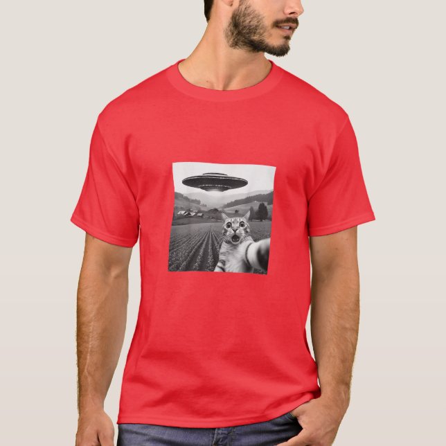 Camiseta Selfie De Gato Con Alien UFO Graciosos Regalos De  (Anverso)