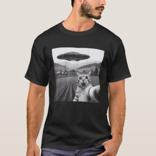 Camiseta Selfie De Gato Con Alien UFO Graciosos Regalos De