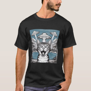 Camiseta Selfie De Gato Con Alien UFO Graciosos Regalos De