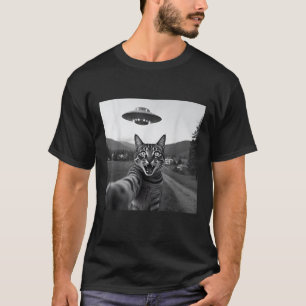Camiseta Selfie De Gato Con Alien UFO Graciosos Regalos Par