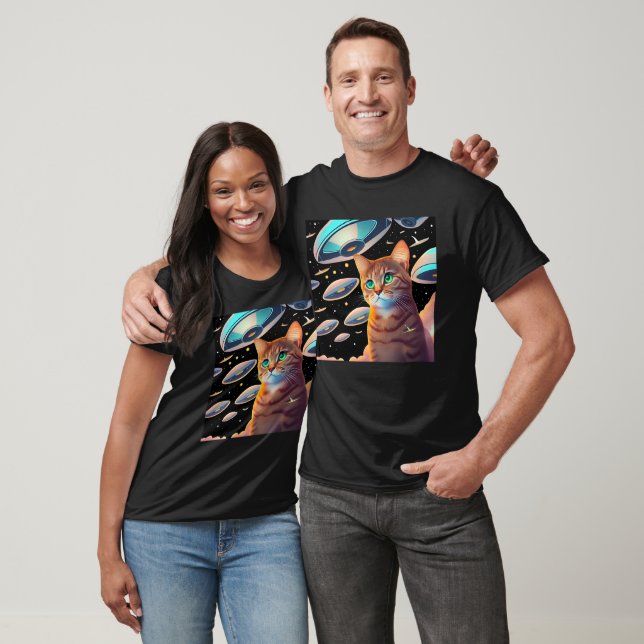 Camiseta Selfie de gato con OVNI (Unisexo)