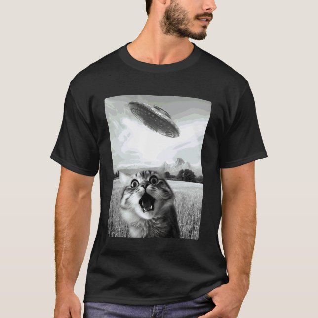 Camiseta Selfie de gato con ovni (Anverso)