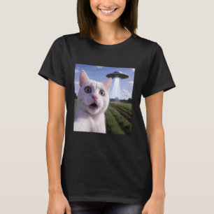 Camiseta Selfie de gato con ovni alienígena