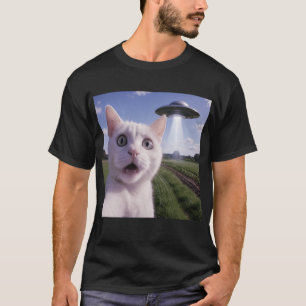 Camiseta Selfie de gato con ovni alienígena