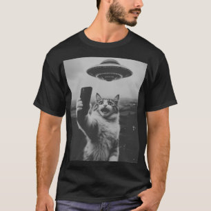 Camiseta Selfie de gato con ovni alienígena divertido 