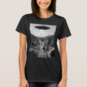 Camiseta Selfie de gato con ovni alienígena divertido gato