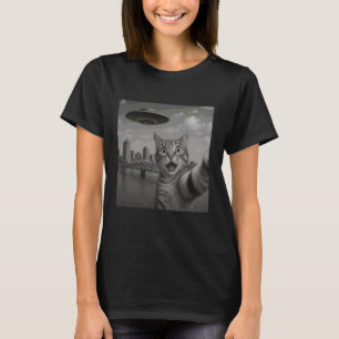 Camiseta Selfie de gato con ovni alienígena Invasión ovni g
