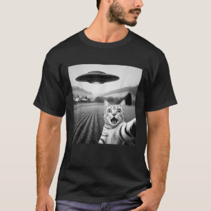 Camiseta Selfie de gato con ovni alienígena Regalos diverti