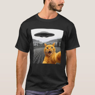 Camiseta Selfie de gato con ovni alienígena Regalos diverti
