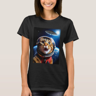 Camiseta Selfie de gato con OVNI divertido gráfico de galax