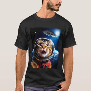 Camiseta Selfie de gato con OVNI divertido gráfico de galax