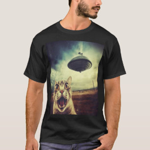 Camiseta Selfie de gato con ovnis alienígena extraterrestre