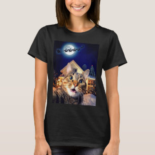 Camiseta Selfie de gato con Santa, renos y trineo divertido