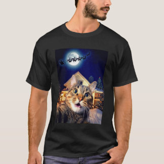 Camiseta Selfie de gato con Santa, renos y trineo divertido