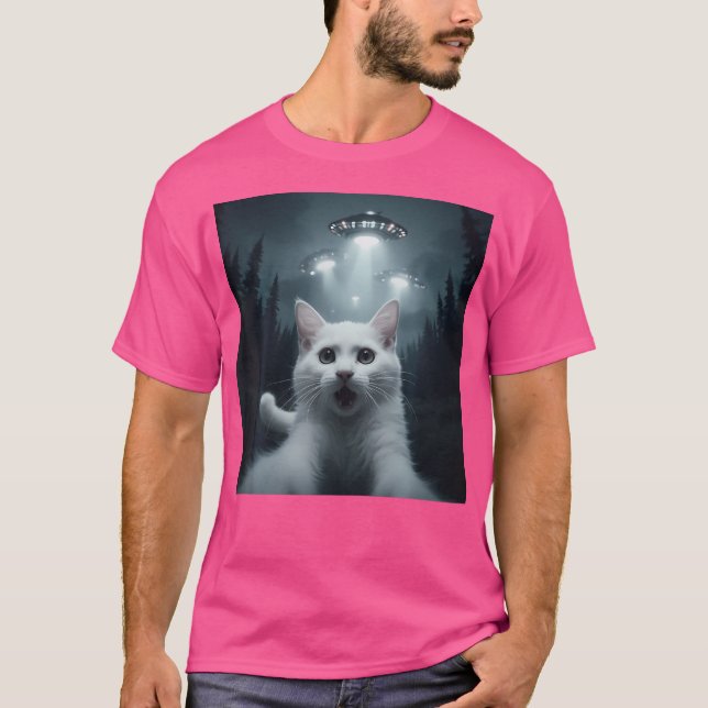 Camiseta Selfie De Gato Con Ufo Gracioso (Anverso)