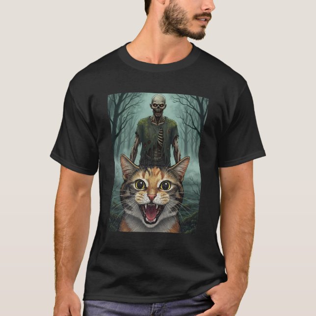 Camiseta Selfie de gato con zombie (Anverso)
