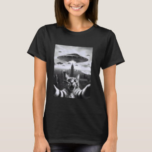 Camiseta Selfie de gato divertido con ovnis Selfie de gato