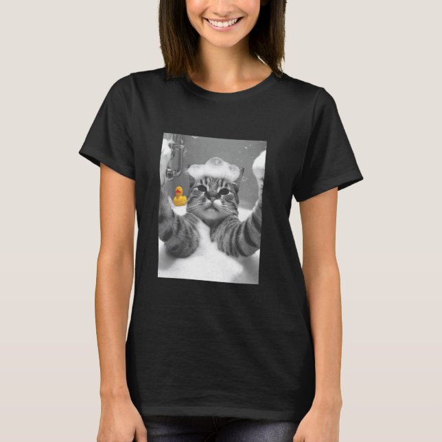 Camiseta Selfie de gato en bañera (Anverso)
