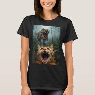 Camiseta Selfie de gato naranja con T-Rex dinosaurio divert