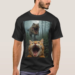 Camiseta Selfie de gato naranja con T-Rex dinosaurio hombre
