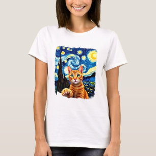 Camiseta Selfie de gato naranja La noche estrellada Mamá ga