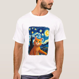 Camiseta Selfie de gato naranja Noche estrellada Mamá gato