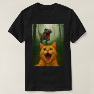 Camiseta Selfie de gato naranja Tabby con dinosaurio - Gato