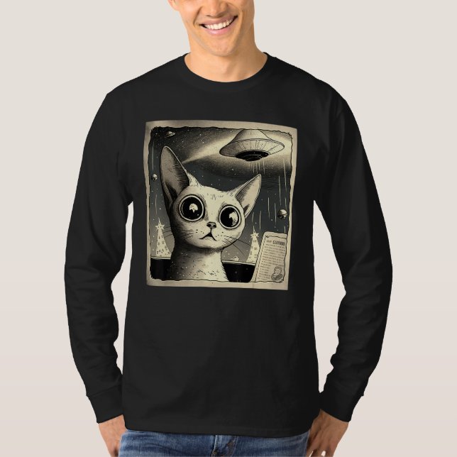 Camiseta Selfie de gato OVNI alienígena (Anverso)