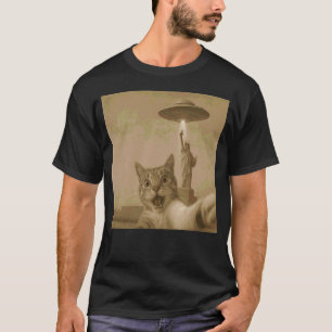 Camiseta Selfie de gato sorprendido con ovnis mujeres alien